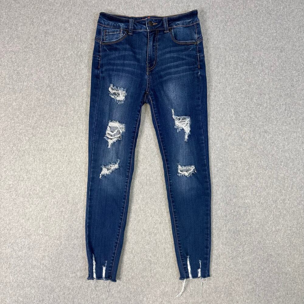Wax Jean Butt I Love You, Distressed Frayed Hem Womens 26 Dark Wash Skinny Denim